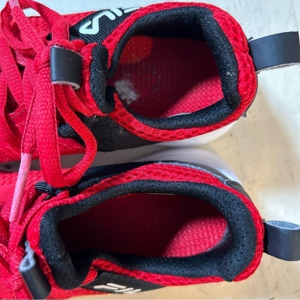 Kids Fila Sneakers, Red Mesh with Black Details, Lace Up, Size 11 - Picture 10 of 12